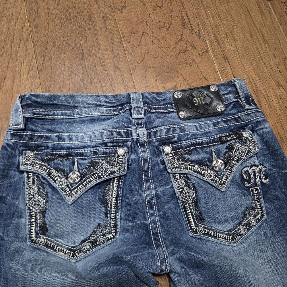 Miss Me Women’s Mid Rise Straight Jeans Blue Stretch Embroidered 30x32 28
